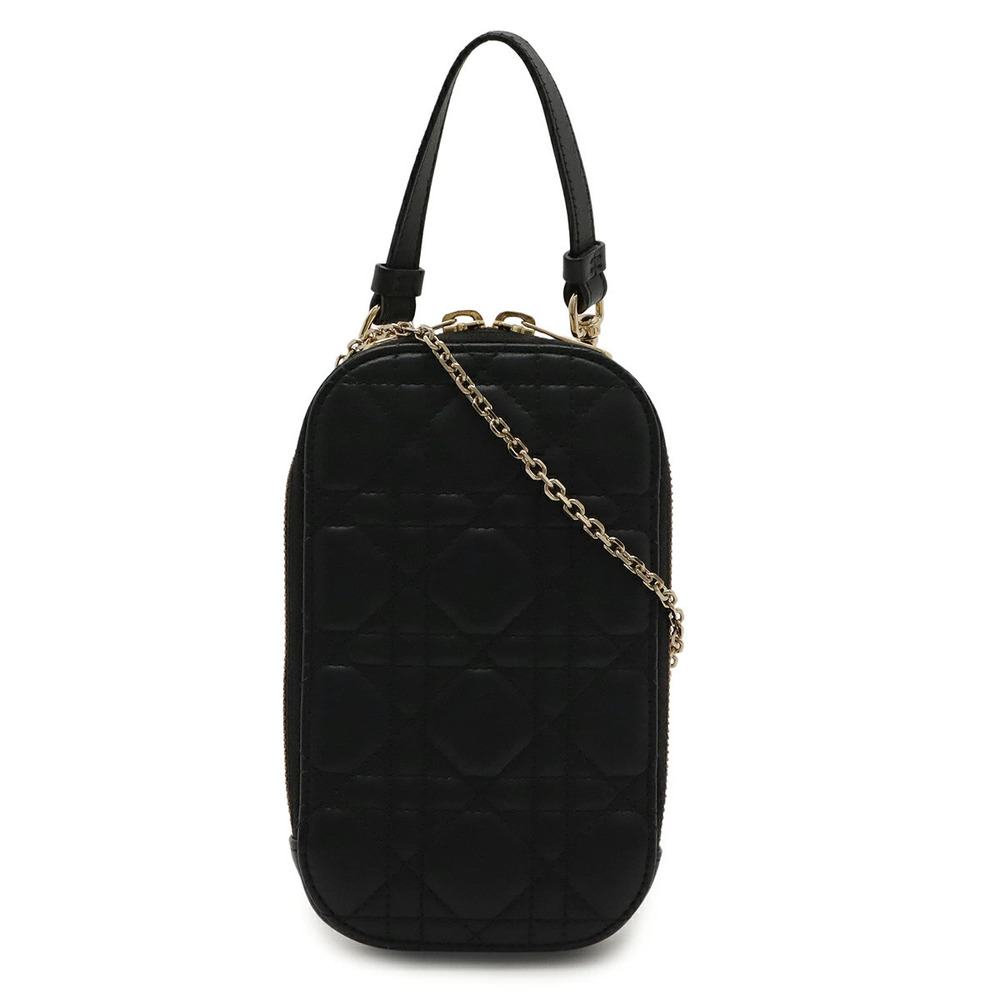 Christian Dior Lady Callin Phone Smartphone Case Chain Shoulder Leather Black